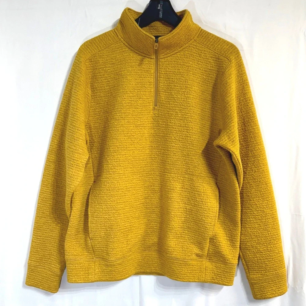 VRST Mens Medium Recharge Lunar 1/4 Zip Pullover Mustard Yellow Textured Pockets